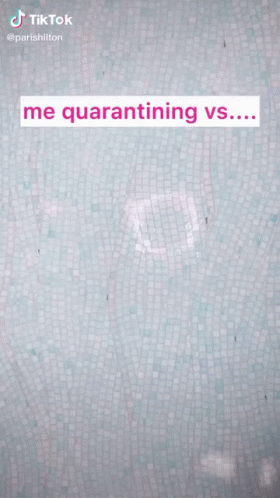 A Woman Stands In Front Of A Wall That Says " Me Quarantining Vs ... " GIF