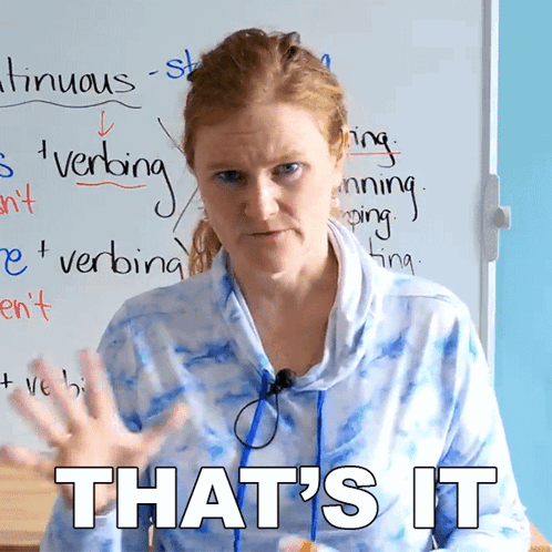 A Woman Stands In Front Of A White Board With The Words That 'S It Written On It GIF