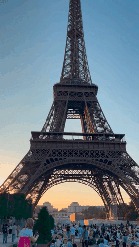 A Woman Taking A Picture Of The Eiffel Tower GIF