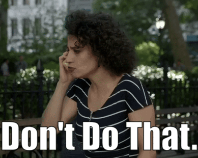A Woman Talking On A Cell Phone With The Words " Don 'T Do That " Written Below Her GIF