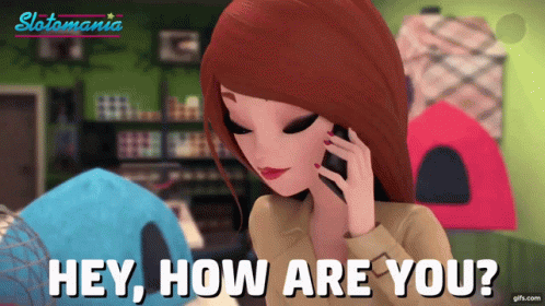 A Woman Talking On A Cell Phone With The Words Hey How Are You Written Below Her GIF