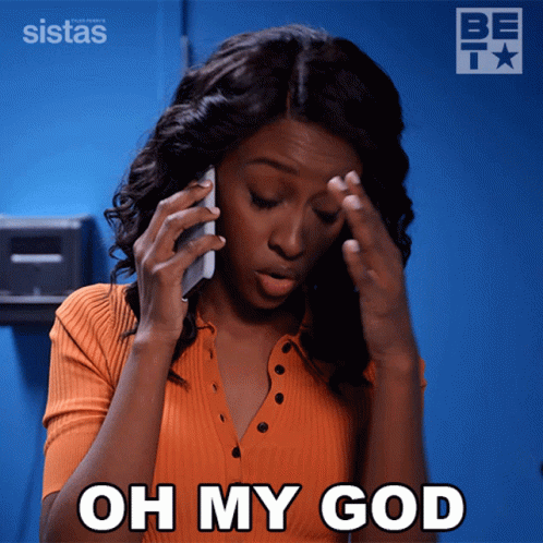 A Woman Talking On A Cell Phone With The Words Oh My God Below Her GIF