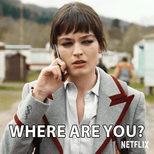 A Woman Talking On A Cell Phone With The Words " Where Are You " Written Below Her GIF