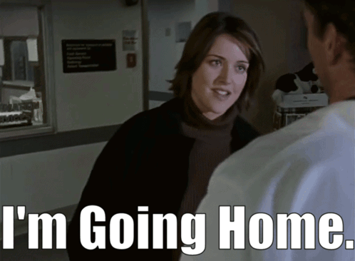 A Woman Talking To A Doctor With The Words " I 'M Going Home " On The Bottom GIF