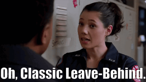 A Woman Talking To A Man With The Words Oh Classic Leave Behind GIF