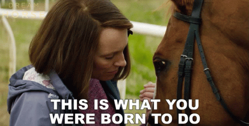 A Woman Touches A Horse 'S Face With The Words " This Is What You Were Born To Do " GIF