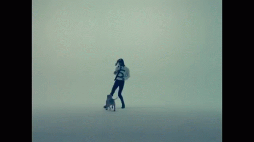 A Woman Walking A Dog With The Letter S On Her Shirt GIF