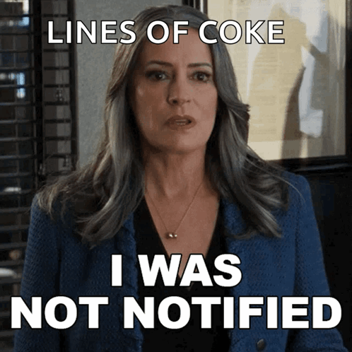 A Woman Wearing A Blue Jacket Says Lines Of Coke I Was Notified GIF