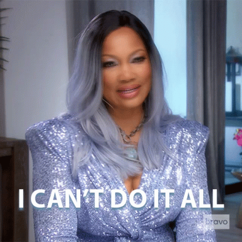 A Woman Wearing A Blue Sequined Dress Says I Can 'T Do It All GIF