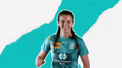 A Woman Wearing A Blue Shirt That Says Great Southern Bank On It GIF