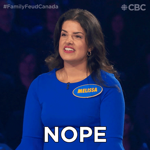 A Woman Wearing A Blue Shirt With The Name Melissa On It Says Nope GIF