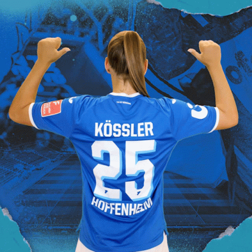 A Woman Wearing A Blue Shirt With The Number 25 On The Back GIF