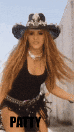 A Woman Wearing A Cowboy Hat With The Name Patty On The Bottom Right GIF