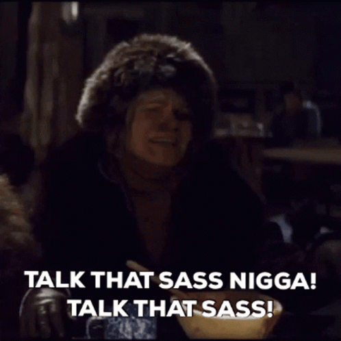 A Woman Wearing A Fur Hat Says " Talk That Sass Nigga Talk That Sass " GIF
