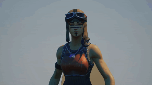 A Woman Wearing A Hat And Goggles Is Standing In Front Of A Blue Sky GIF