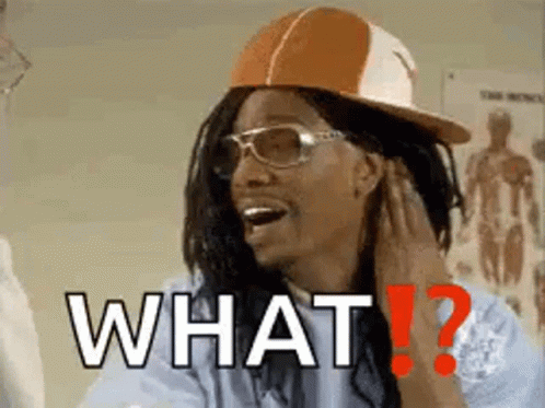 A Woman Wearing A Hat , Sunglasses And A Blue Shirt Is Asking What . GIF