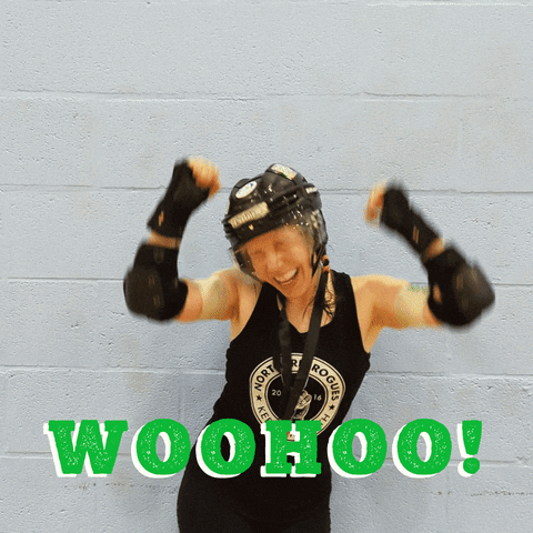 A Woman Wearing A Helmet And A Tank Top That Says ' Woohoo ' On It GIF