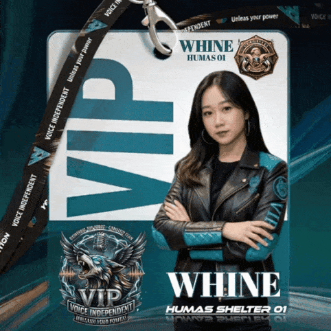 A Woman Wearing A Leather Jacket And A Lanyard With The Name Whine On It GIF