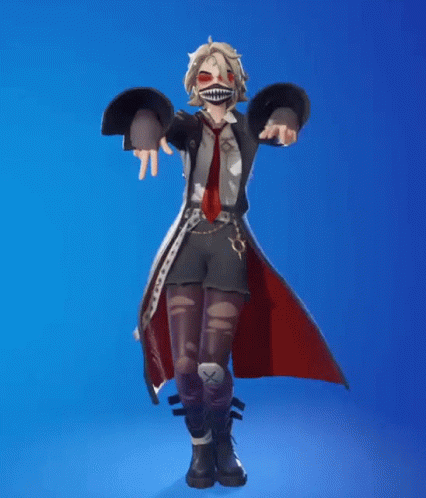 A Woman Wearing A Mask And A Hat Is Dancing On A Blue Background . GIF