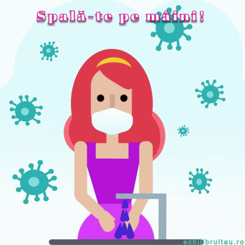 A Woman Wearing A Mask Is Washing Her Hands With The Words Stop Coronavirus GIF