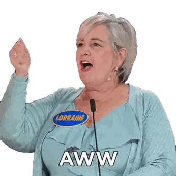 a woman wearing a name tag that says lorraine