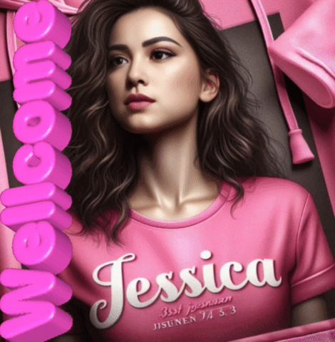 A Woman Wearing A Pink Shirt That Says Jessica GIF