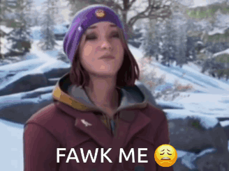 A Woman Wearing A Purple Beanie And A Red Jacket Says Fawk Me GIF