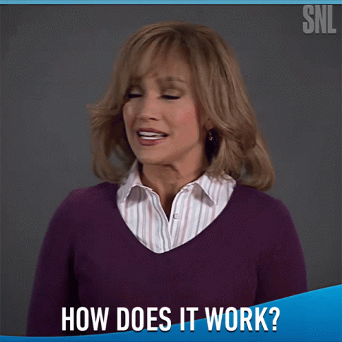 a woman wearing a purple sweater says how does it work