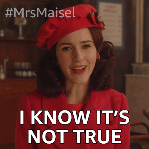A Woman Wearing A Red Beret And A Red Jacket Says I Know It 'S Not True GIF