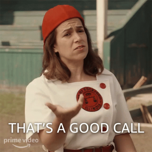 Woman In Red Hat And White Shirt Says Good Call GIF
