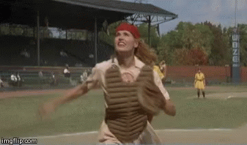 Woman Running On Baseball Field In Red Headband GIF