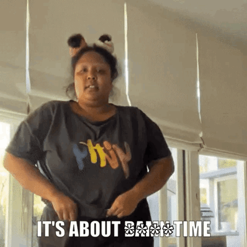 A Woman Wearing A Shirt That Says It 'S About Time GIF
