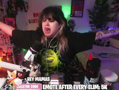 A Woman Wearing A Shrek Shirt Says Hey Mamas Emote After Every Elimination GIF