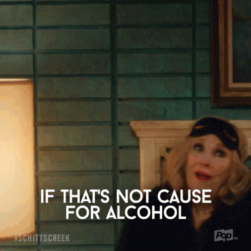 A Woman Wearing A Sleep Mask Says " If That 'S Not Cause For Alcohol " While Sitting On A Bed GIF