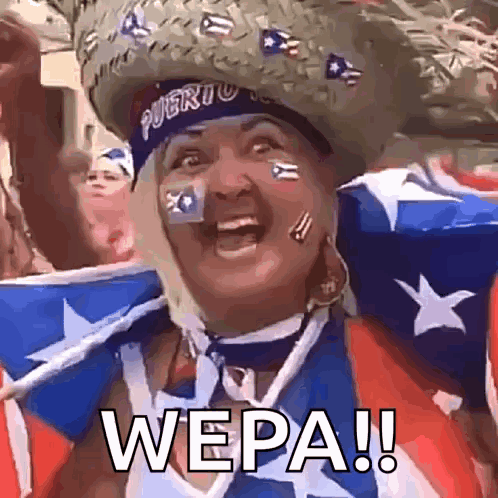 A Woman Wearing A Straw Hat And A Bandana That Says Puerto Rico GIF