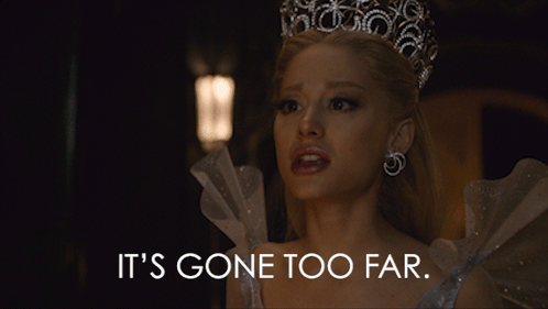 A Woman Wearing A Tiara And Earrings Says " It 'S Gone Too Far " GIF