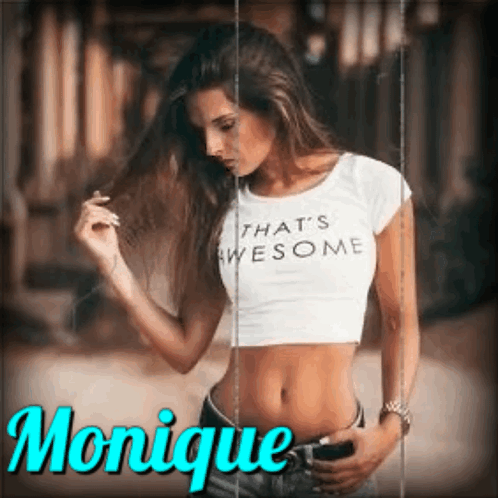 A Woman Wearing A White Crop Top That Says That 'S Awesome GIF