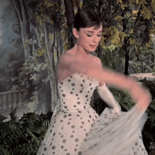Woman In White Dress With Black Polka Dots GIF