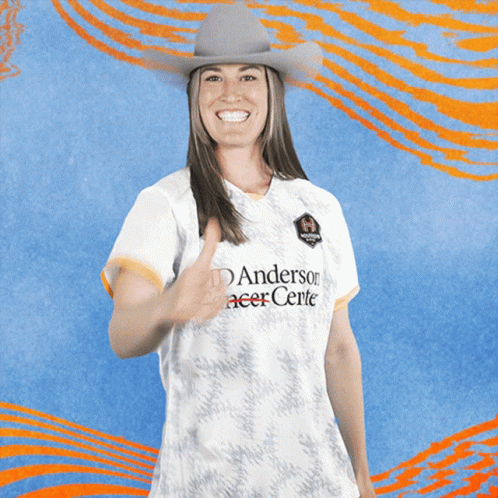 A Woman Wearing A White Shirt That Says Anderson Acer Center GIF