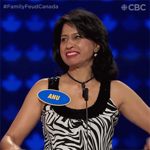 A Woman Wearing A Zebra Print Top Has A Name Tag That Says Anu GIF