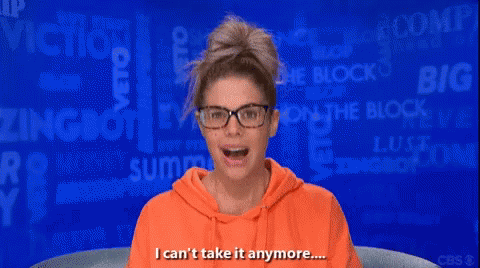 a woman wearing an orange hoodie and glasses says i can 't take it anymore