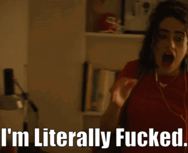 A Woman Wearing Earbuds Says I 'M Literally Fucked GIF