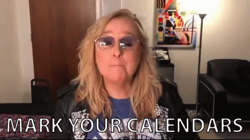 A Woman Wearing Glasses And A Leather Jacket Says " Mark Your Calendars " . GIF