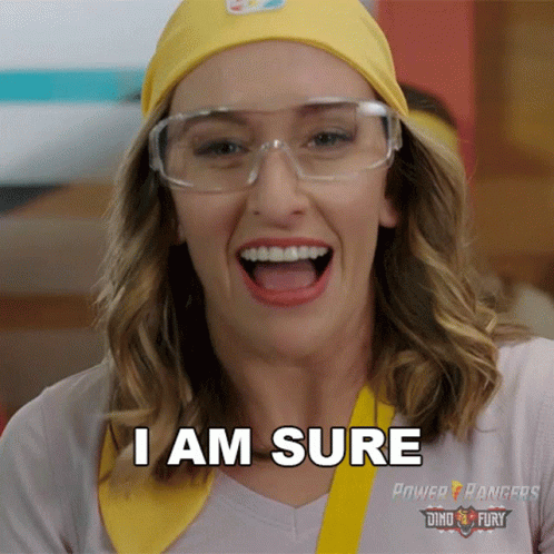 A Woman Wearing Glasses And A Yellow Headband Says " I Am Sure " GIF