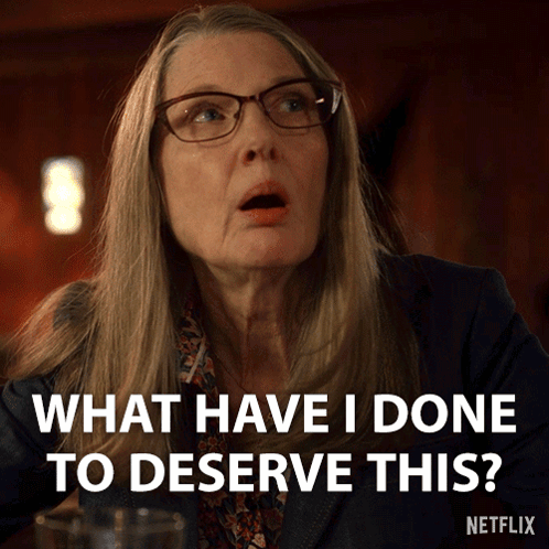 A Woman Wearing Glasses Is Asking What Have I Done To Deserve This GIF