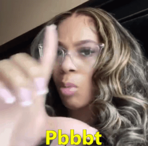 A Woman Wearing Glasses Is Giving A Thumbs Up With The Word Pbbt Written On The Bottom GIF