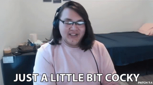 A Woman Wearing Headphones And Glasses Says Just A Little Bit Cocky GIF