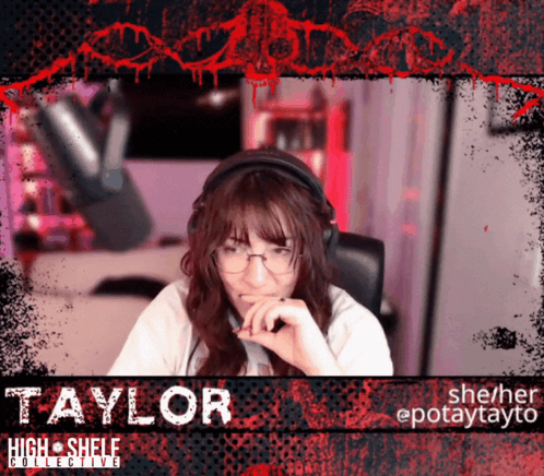 A Woman Wearing Headphones Has The Name Taylor On The Screen GIF