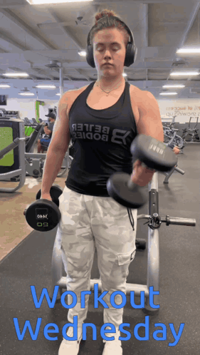 Woman In Gym Lifting Dumbbells Workout Wednesday GIF