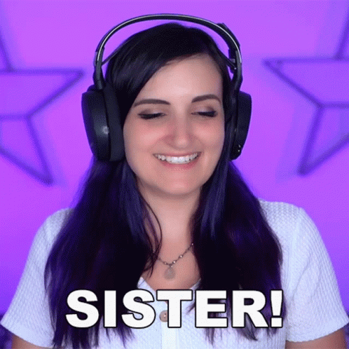 A Woman Wearing Headphones Says Sister In White GIF